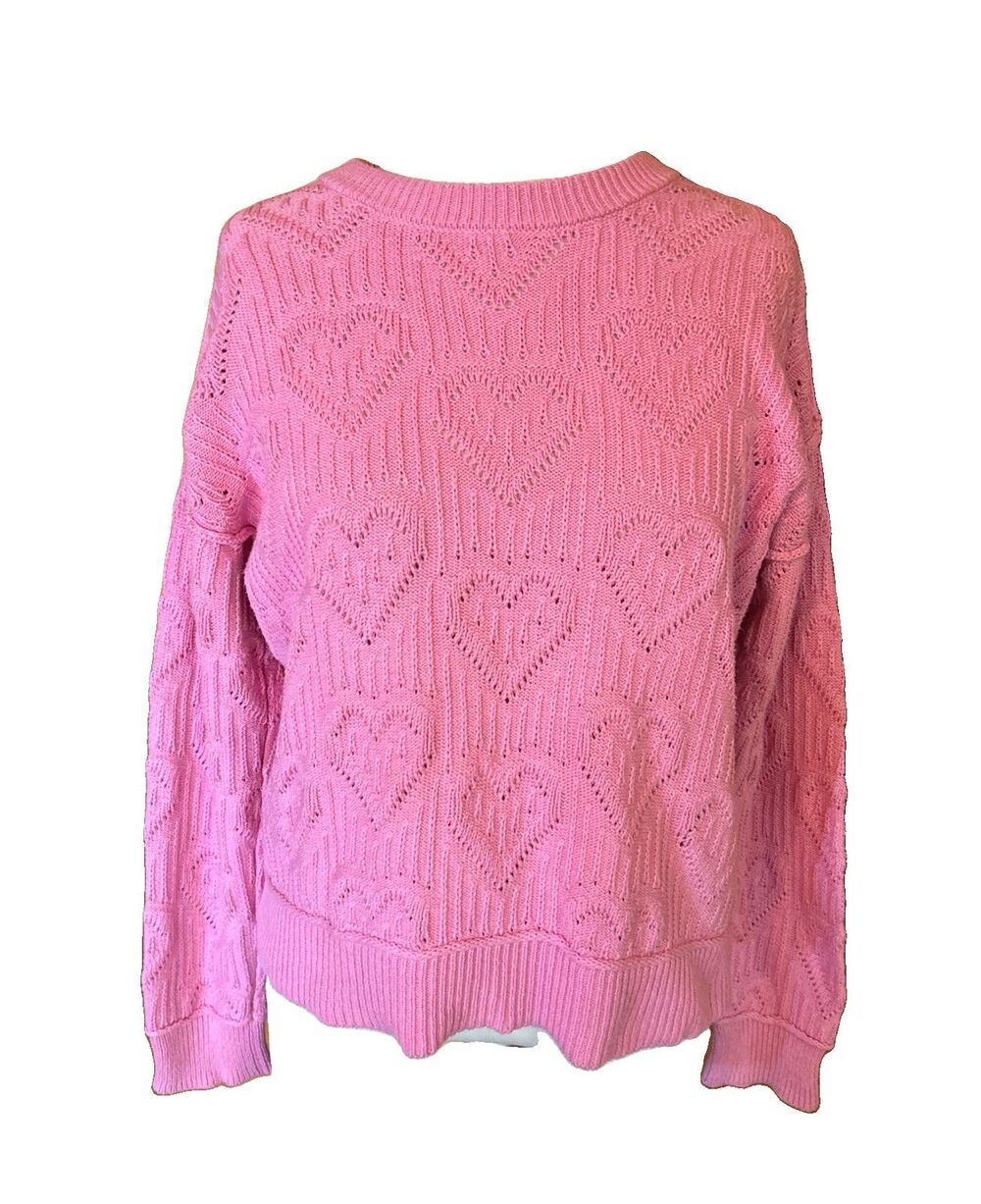 Lucky Brand Pink Heart Crewneck Sweater Size Medium Romance Love Textured 3D